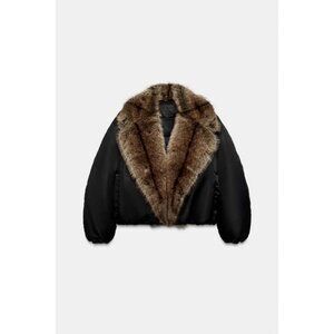 ZARA FAUX FUR COLLAR BOMBER JACKET ZW COLLECTION
